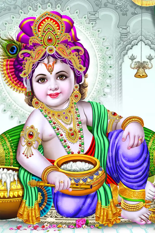 KS162 Lord Krishna Plain, Glitter, Stone, Crystal High Gloss Decorative Tile by Global Art