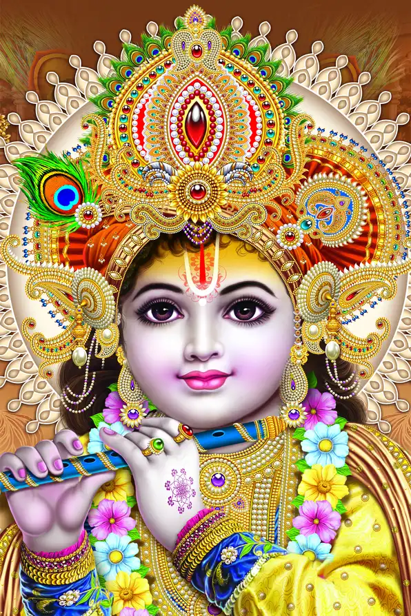 KS163 Lord Krishna Plain, Glitter, Stone, Crystal High Gloss Decorative Tile by Global Art