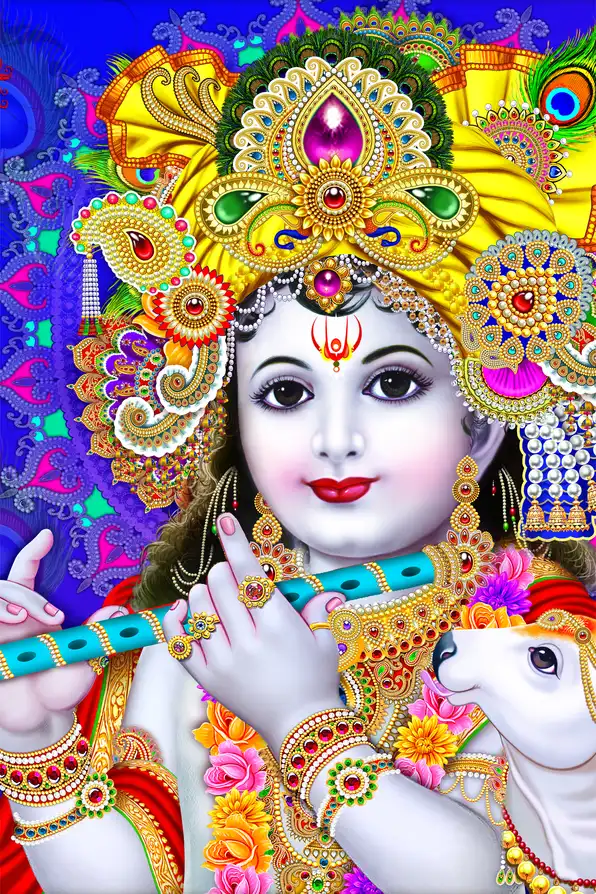 KS136 Lord Krishna Plain, Glitter, Stone, Crystal High Gloss Decorative Tile by Global Art
