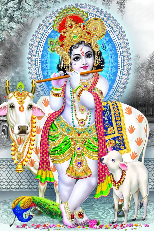 KS165 Lord Krishna Plain, Glitter, Stone, Crystal High Gloss Decorative Tile by Global Art
