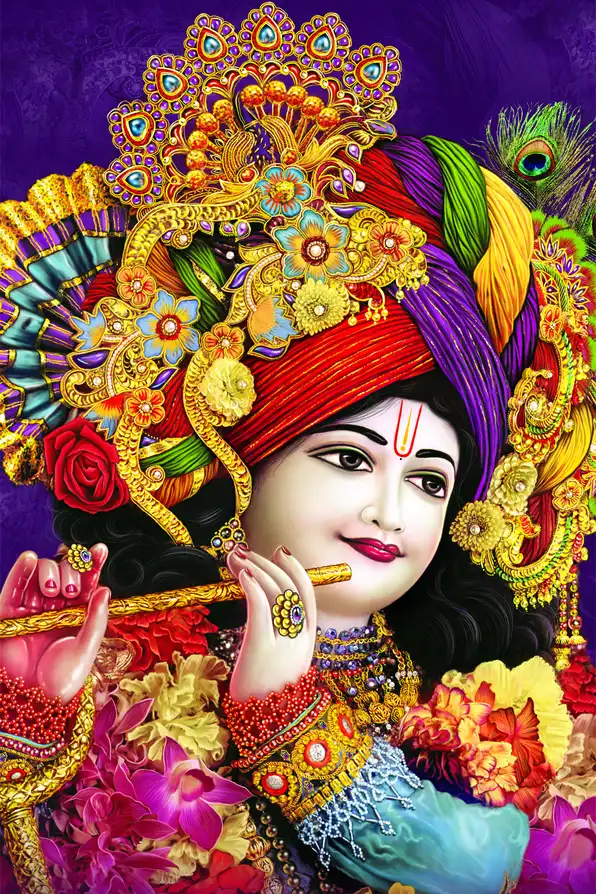 KS138 Lord Krishna Plain, Glitter, Stone, Crystal High Gloss Decorative Tile by Global Art