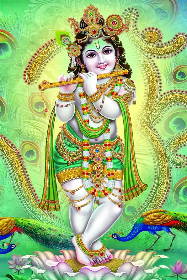 KS167 Lord Krishna Plain, Glitter, Stone, Crystal High Gloss Decorative Tile by Global Art