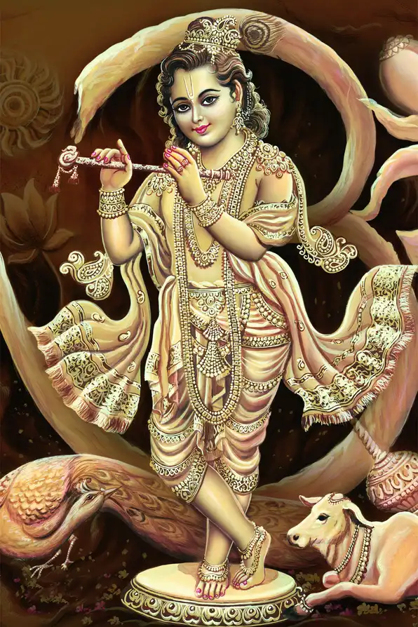KS168 Lord Krishna Plain, Glitter, Stone, Crystal High Gloss Decorative Tile by Global Art