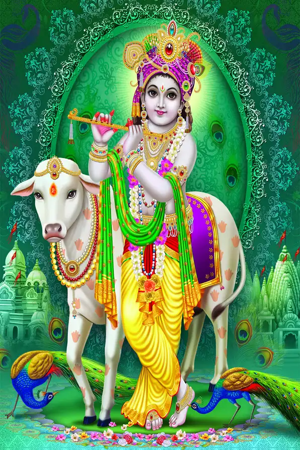 KS169 Lord Krishna Plain, Glitter, Stone, Crystal High Gloss Decorative Tile by Global Art