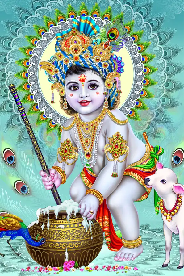 KS170 Lord Krishna Plain, Glitter, Stone, Crystal High Gloss Decorative Tile by Global Art