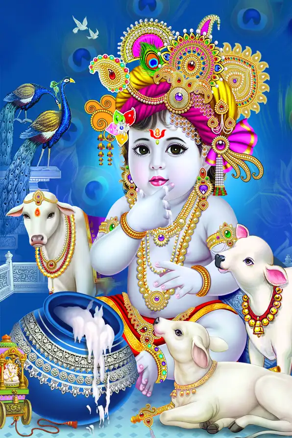 KS171 Lord Krishna Plain, Glitter, Stone, Crystal High Gloss Decorative Tile by Global Art
