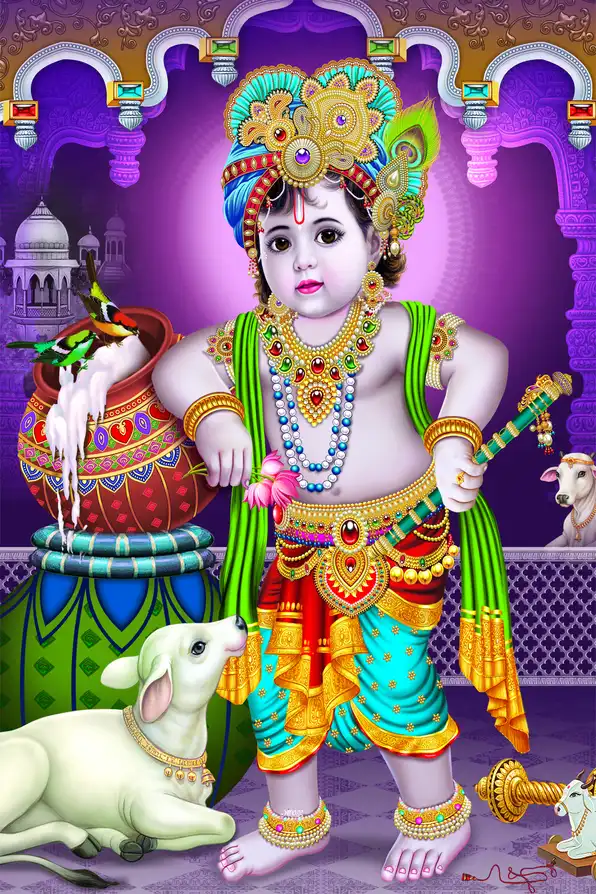 KS173 Lord Krishna Plain, Glitter, Stone, Crystal High Gloss Decorative Tile by Global Art