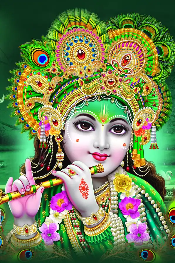 KS174 Lord Krishna Plain, Glitter, Stone, Crystal High Gloss Decorative Tile by Global Art