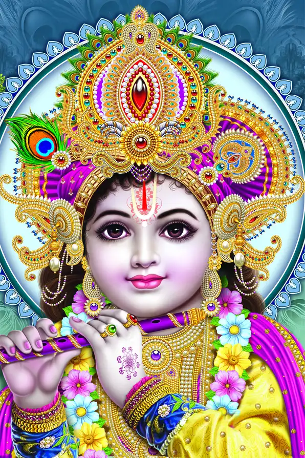 KS143 Lord Krishna Plain, Glitter, Stone, Crystal High Gloss Decorative Tile by Global Art