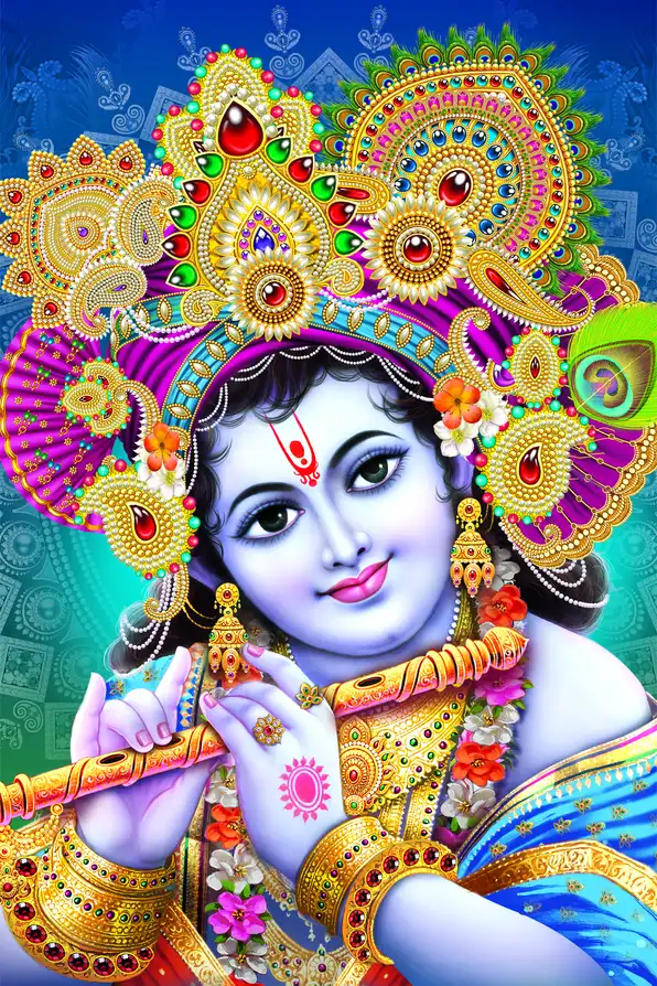 KS145 Lord Krishna Plain, Glitter, Stone, Crystal High Gloss Decorative Tile by Global Art
