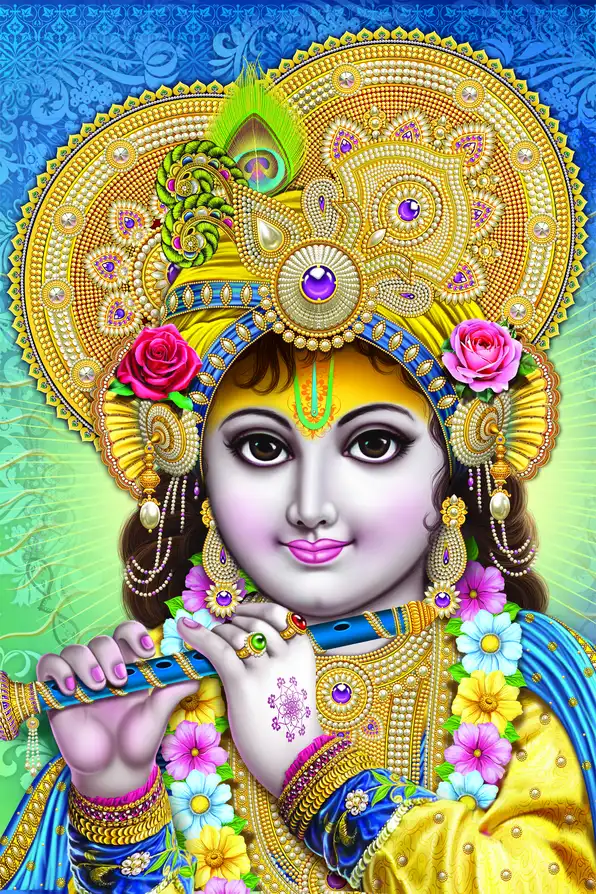 KS146 Lord Krishna Plain, Glitter, Stone, Crystal High Gloss Decorative Tile by Global Art