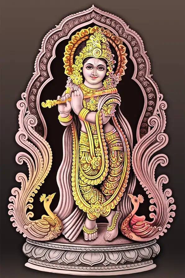 KS175 Lord Krishna Plain, Glitter, Stone, Crystal High Gloss Decorative Tile by Global Art
