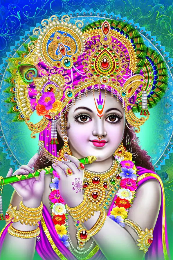 KS154 Lord Krishna Plain, Glitter, Stone, Crystal High Gloss Decorative Tile by Global Art