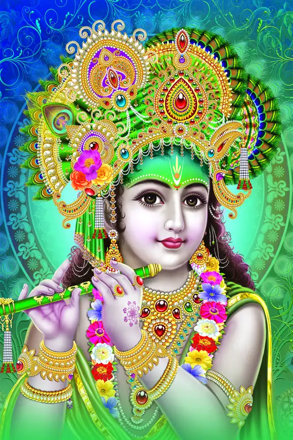 KS176 Lord Krishna Plain, Glitter, Stone, Crystal High Gloss Decorative Tile by Global Art
