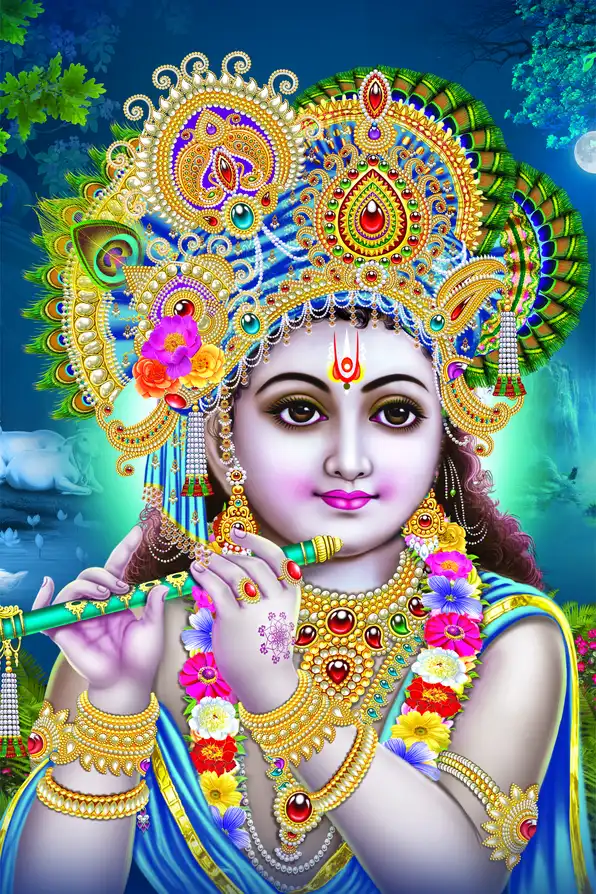KS177 Lord Krishna Plain, Glitter, Stone, Crystal High Gloss Decorative Tile by Global Art