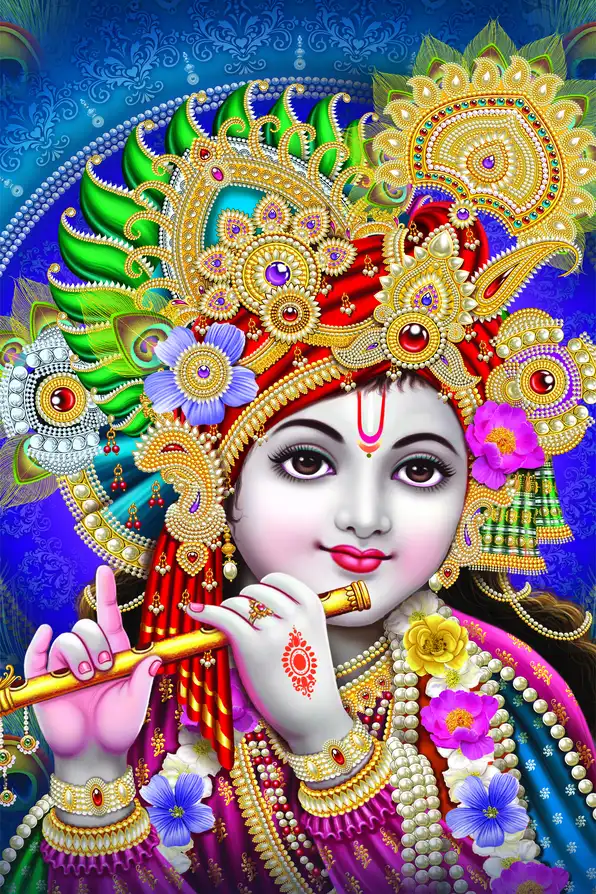 KS156 Lord Krishna Plain, Glitter, Stone, Crystal High Gloss Decorative Tile by Global Art