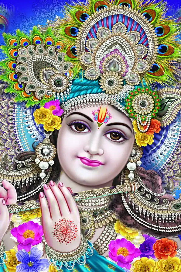 KS164 Lord Krishna Plain, Glitter, Stone, Crystal High Gloss Decorative Tile by Global Art