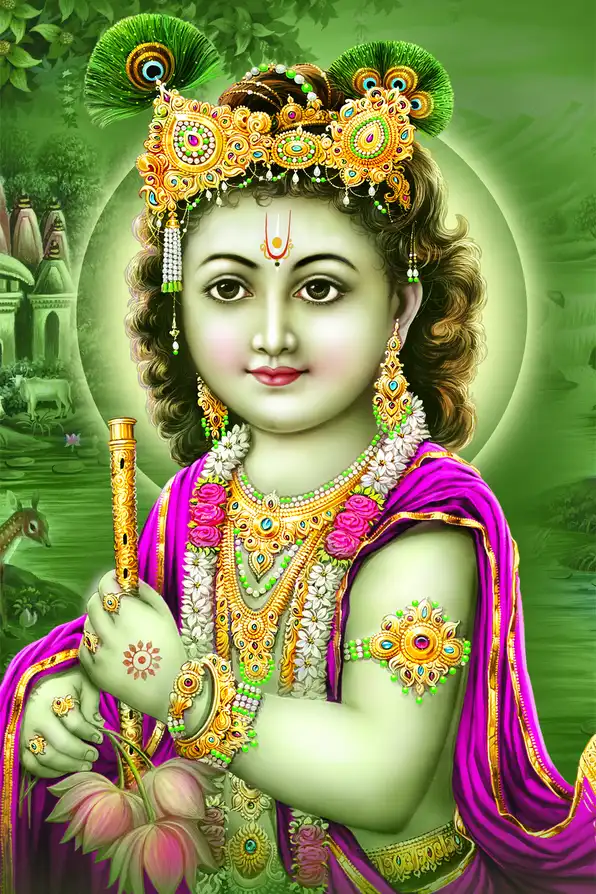 KS178 Lord Krishna Plain, Glitter, Stone, Crystal High Gloss Decorative Tile by Global Art
