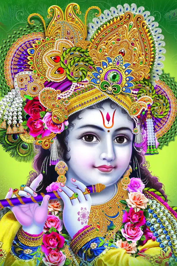 KS166 Lord Krishna Plain, Glitter, Stone, Crystal High Gloss Decorative Tile by Global Art