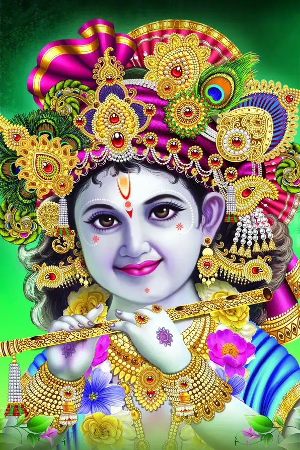 KS172 Lord Krishna Plain, Glitter, Stone, Crystal High Gloss Decorative Tile by Global Art