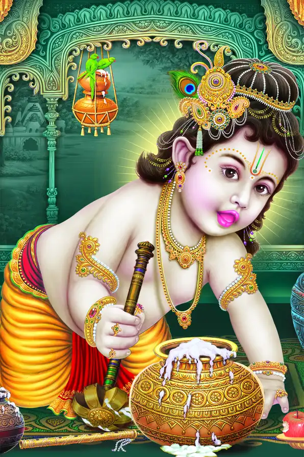 KS179 Lord Krishna Plain, Glitter, Stone, Crystal High Gloss Decorative Tile by Global Art
