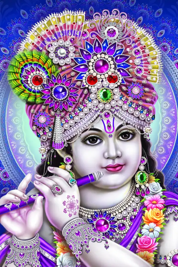 KS180 Lord Krishna Plain, Glitter, Stone, Crystal High Gloss Decorative Tile by Global Art