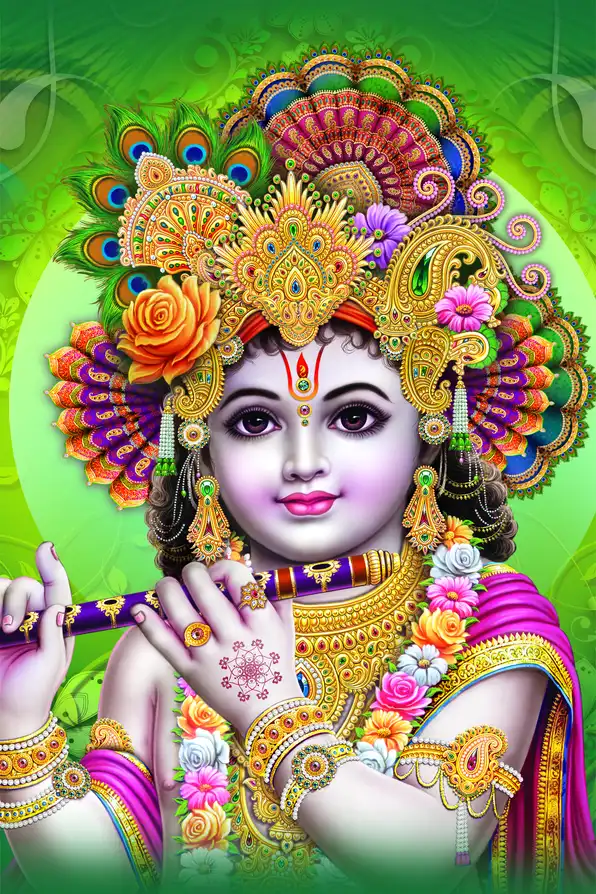 KS181 Lord Krishna Plain, Glitter, Stone, Crystal High Gloss Decorative Tile by Global Art