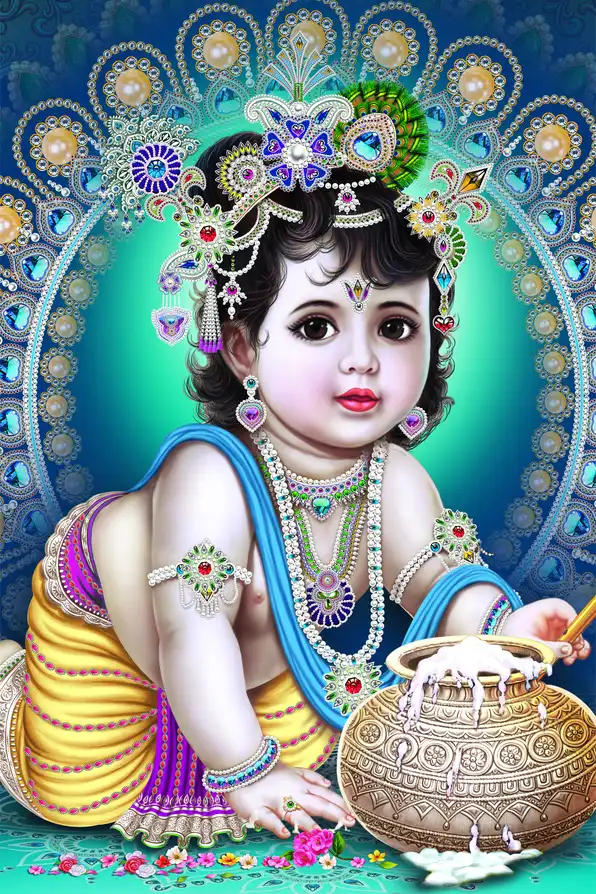 KS182 Lord Krishna Plain, Glitter, Stone, Crystal High Gloss Decorative Tile by Global Art