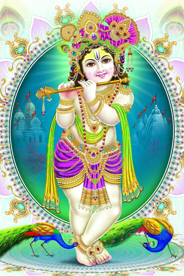 KS183 Lord Krishna Plain, Glitter, Stone, Crystal High Gloss Decorative Tile by Global Art