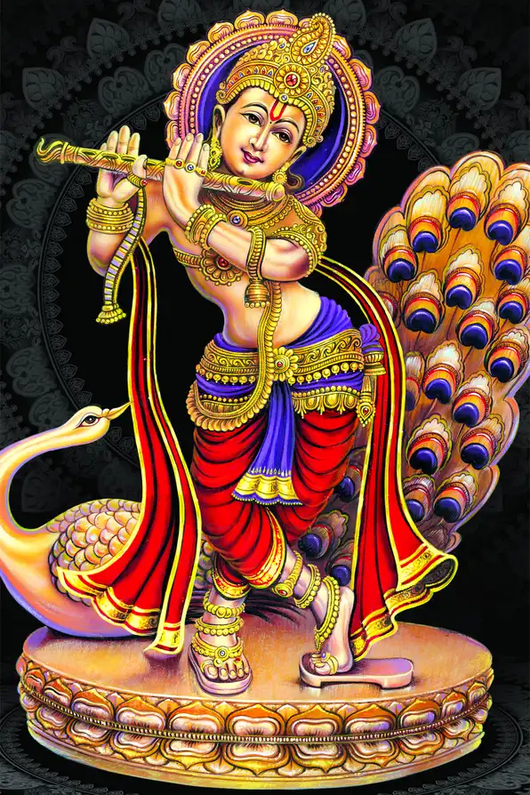 KS184 Lord Krishna Plain, Glitter, Stone, Crystal High Gloss Decorative Tile by Global Art