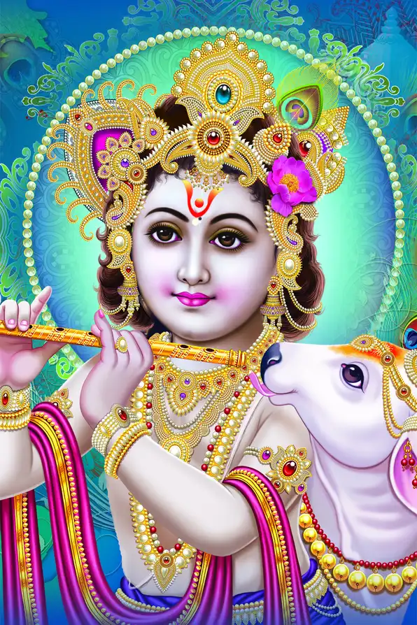 KS185 Lord Krishna Plain, Glitter, Stone, Crystal High Gloss Decorative Tile by Global Art