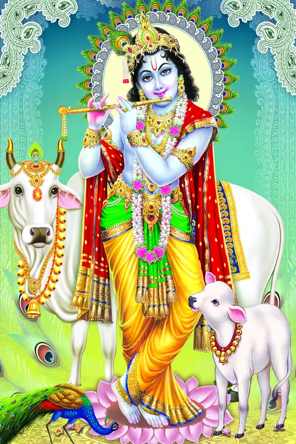 KS186 Lord Krishna Plain, Glitter, Stone, Crystal High Gloss Decorative Tile by Global Art