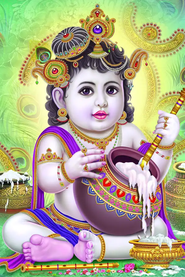 KS187 Lord Krishna Plain, Glitter, Stone, Crystal High Gloss Decorative Tile by Global Art