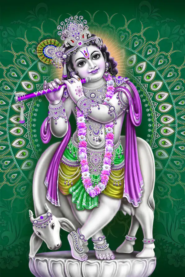 KS188 Lord Krishna Plain, Glitter, Stone, Crystal High Gloss Decorative Tile by Global Art