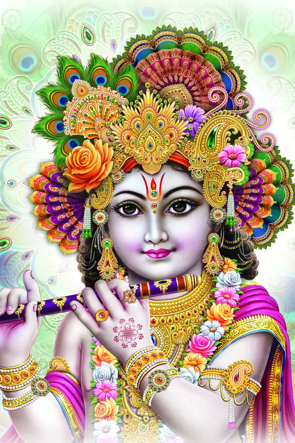 KS190 Lord Krishna Plain, Glitter, Stone, Crystal High Gloss Decorative Tile by Global Art