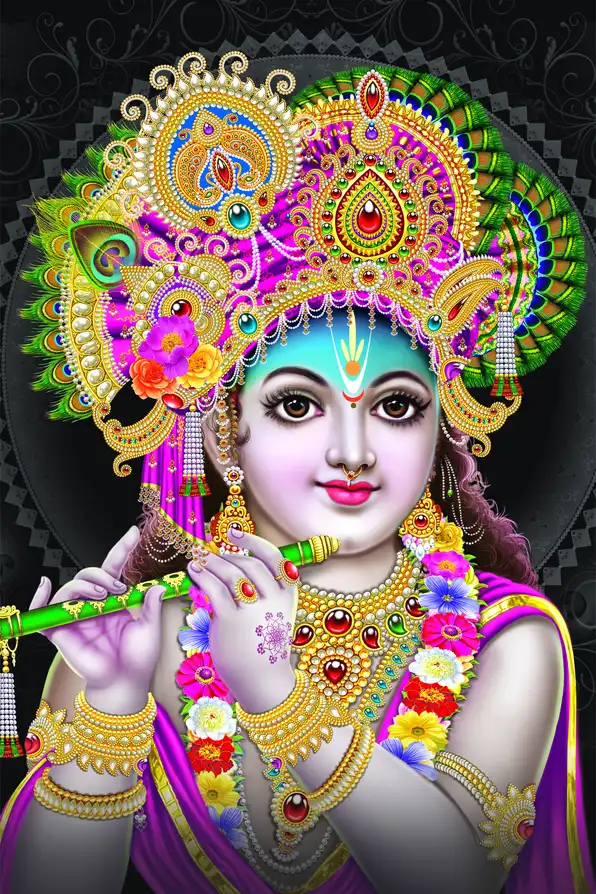 KS191 Lord Krishna Plain, Glitter, Stone, Crystal High Gloss Decorative Tile by Global Art
