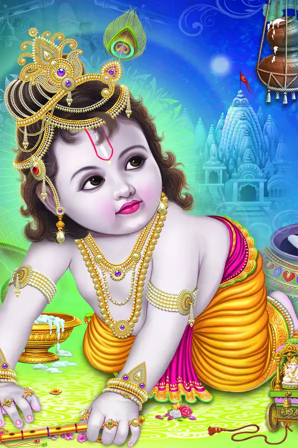 KS192 Lord Krishna Plain, Glitter, Stone, Crystal High Gloss Decorative Tile by Global Art