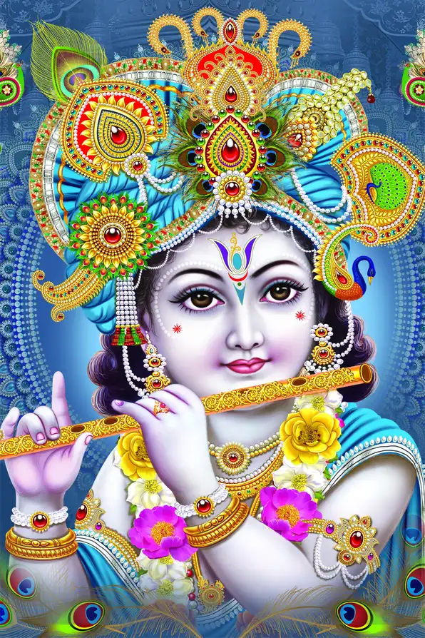 KS193 Lord Krishna Plain, Glitter, Stone, Crystal High Gloss Decorative Tile by Global Art