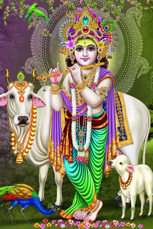 KS195 Lord Krishna Plain, Glitter, Stone, Crystal High Gloss Decorative Tile by Global Art