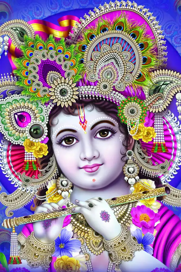 KS196 Lord Krishna Plain, Glitter, Stone, Crystal High Gloss Decorative Tile by Global Art