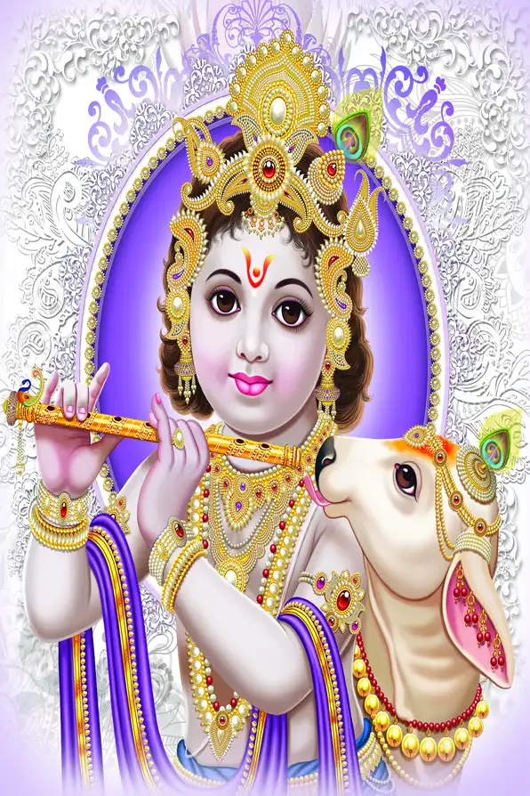 KS198 Lord Krishna Plain, Glitter, Stone, Crystal High Gloss Decorative Tile by Global Art