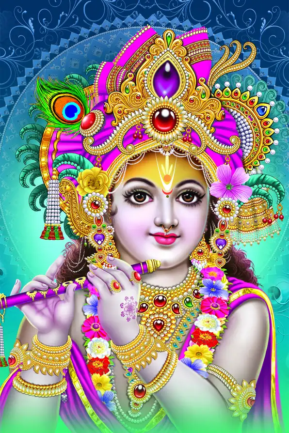 KS199 Lord Krishna Plain, Glitter, Stone, Crystal High Gloss Decorative Tile by Global Art