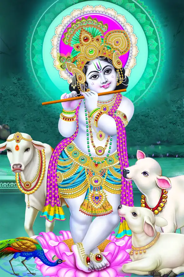 KS1100 Lord Krishna Plain, Glitter, Stone, Crystal High Gloss Decorative Tile by Global Art