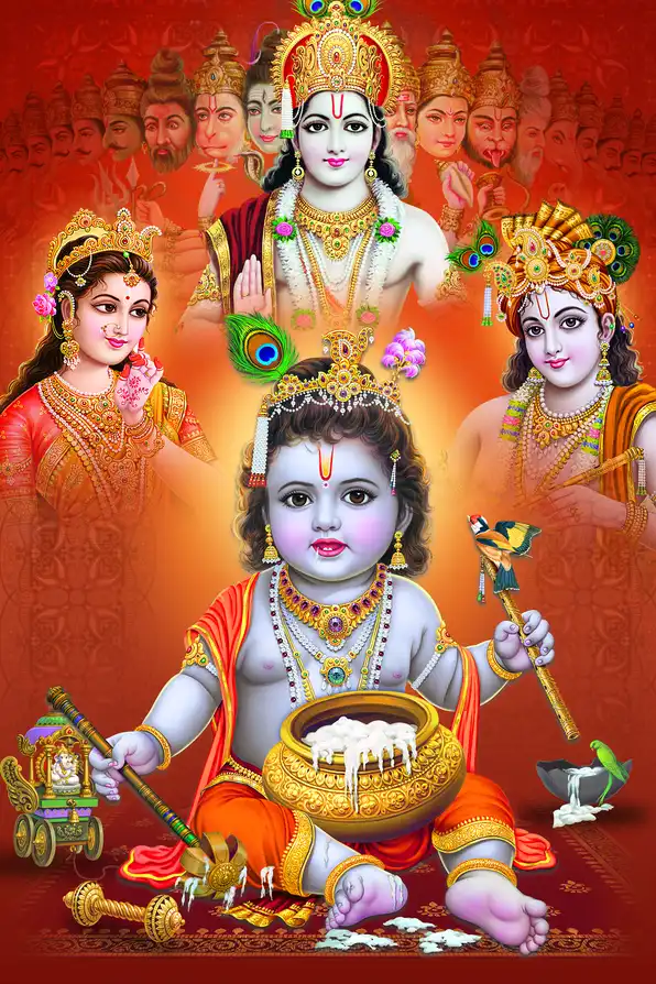 KS1102 Lord Krishna Plain, Glitter, Stone, Crystal High Gloss Decorative Tile by Global Art