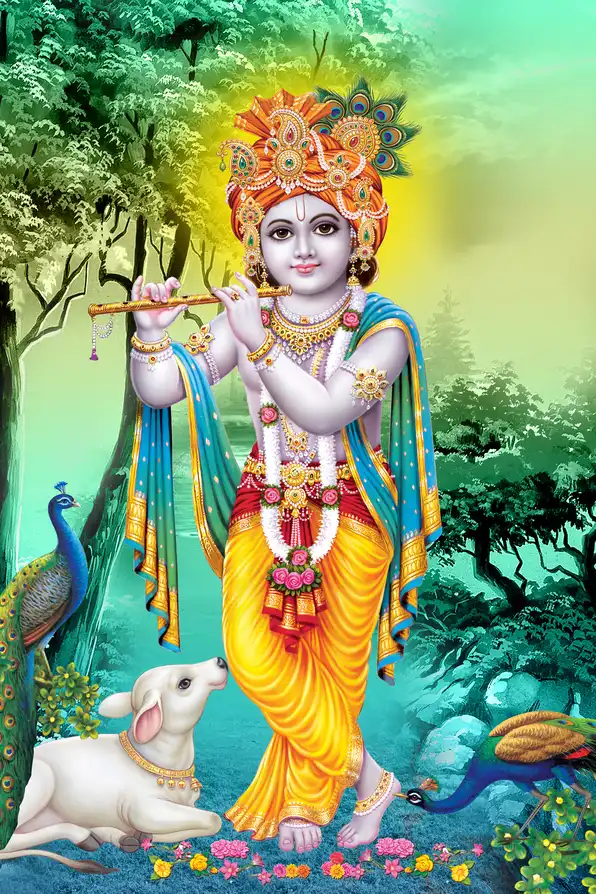 KS1101 Lord Krishna Plain, Glitter, Stone, Crystal High Gloss Decorative Tile by Global Art