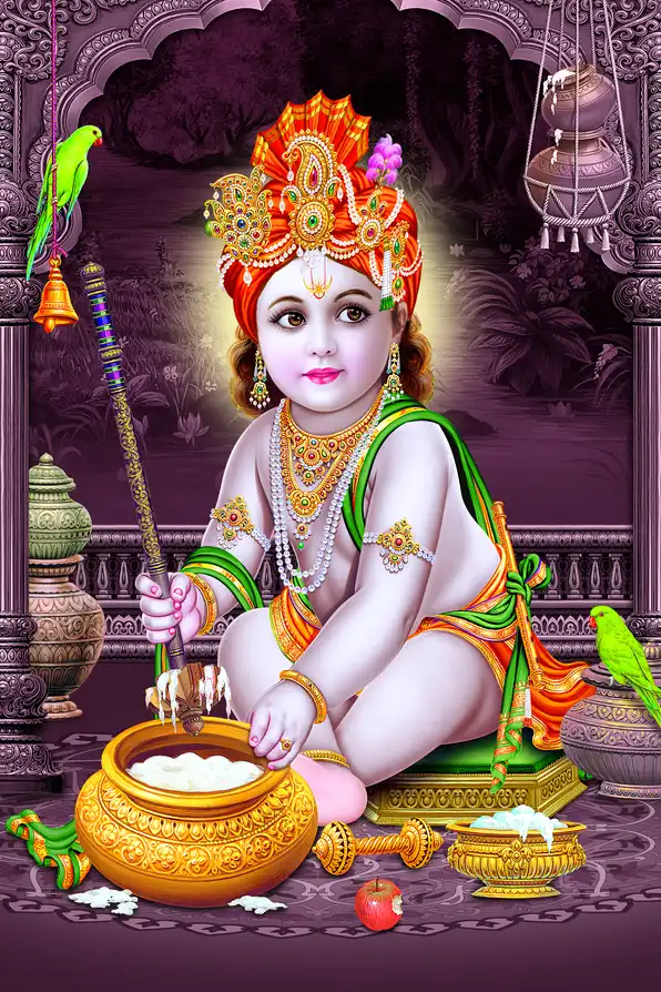 KS1103 Lord Krishna Plain, Glitter, Stone, Crystal High Gloss Decorative Tile by Global Art