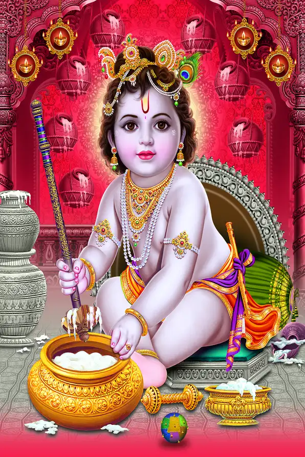 KS1104 Lord Krishna Plain, Glitter, Stone, Crystal High Gloss Decorative Tile by Global Art
