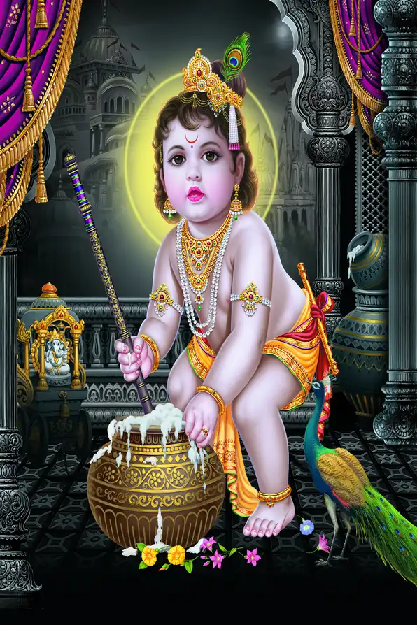 KS1105 Lord Krishna Plain, Glitter, Stone, Crystal High Gloss Decorative Tile by Global Art