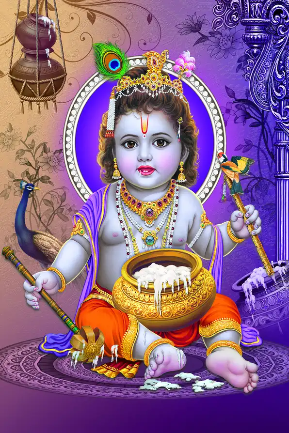 KS1106 Lord Krishna Plain, Glitter, Stone, Crystal High Gloss Decorative Tile by Global Art