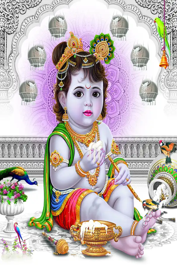 KS1107 Lord Krishna Plain, Glitter, Stone, Crystal High Gloss Decorative Tile by Global Art